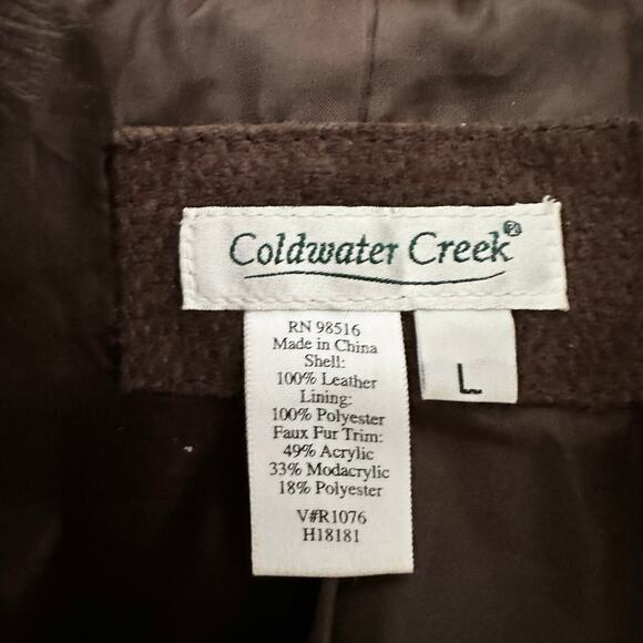 Coldwater Creek Chocolate Brown Suede Fur Trim Zip Trucker Jacket Y2K Vintage L - Picture 7 of 9